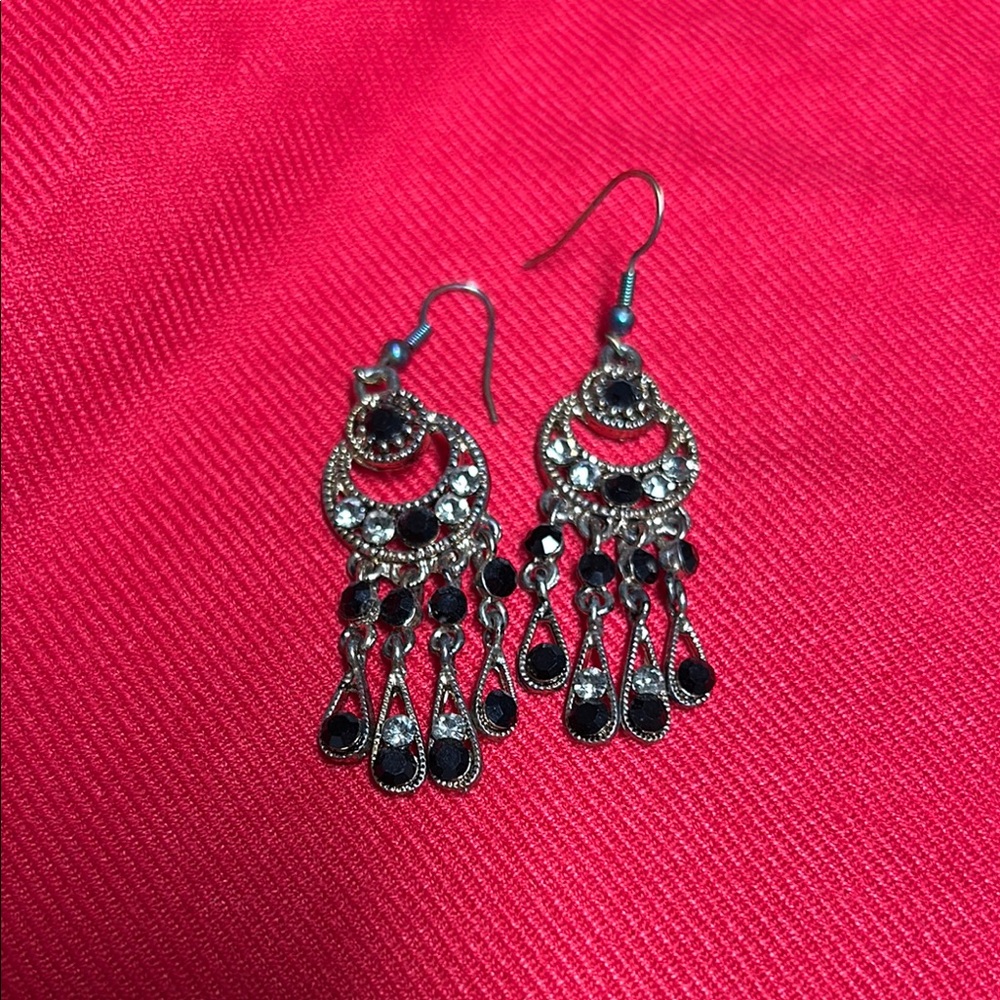 Elegant Silver and Black Dangle Earrings